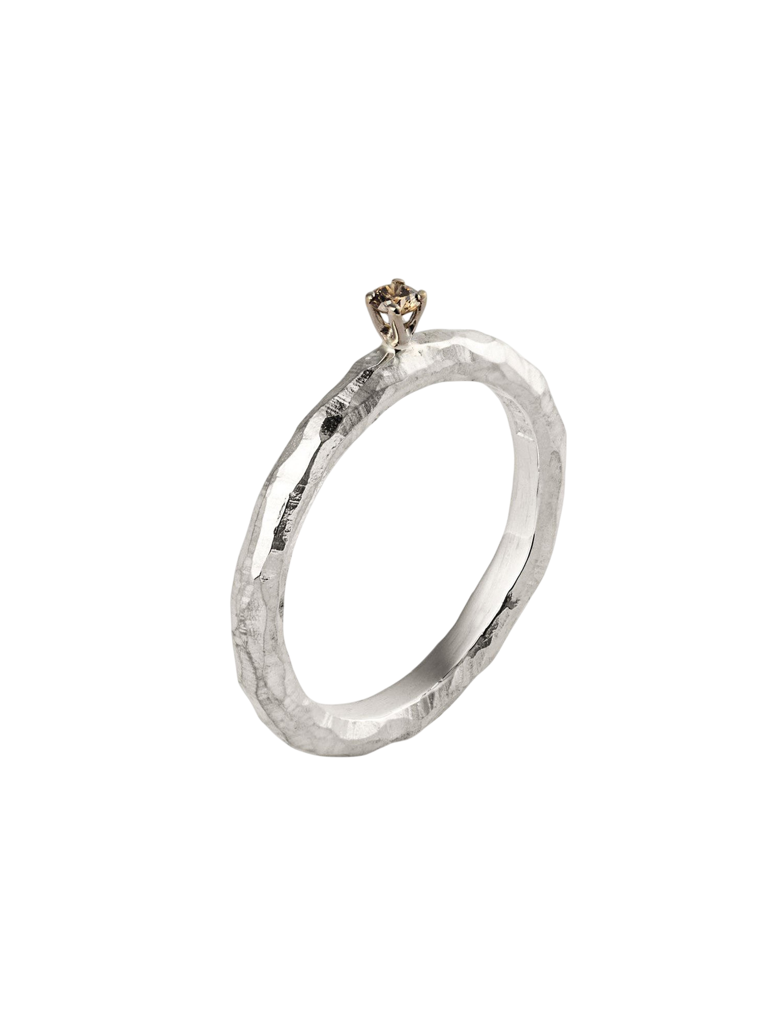 Ringo 0,06 - ring in silver and 18k white gold with 0,06ct coffee diamond, 3 mm.